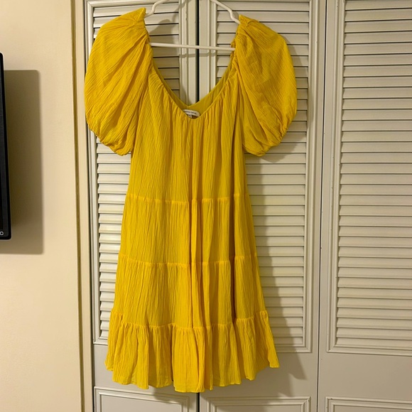 Rebecca Taylor Textured Puff Sleeve Silk Blend Mini Dress-yellow. Size XS - Picture 3 of 6